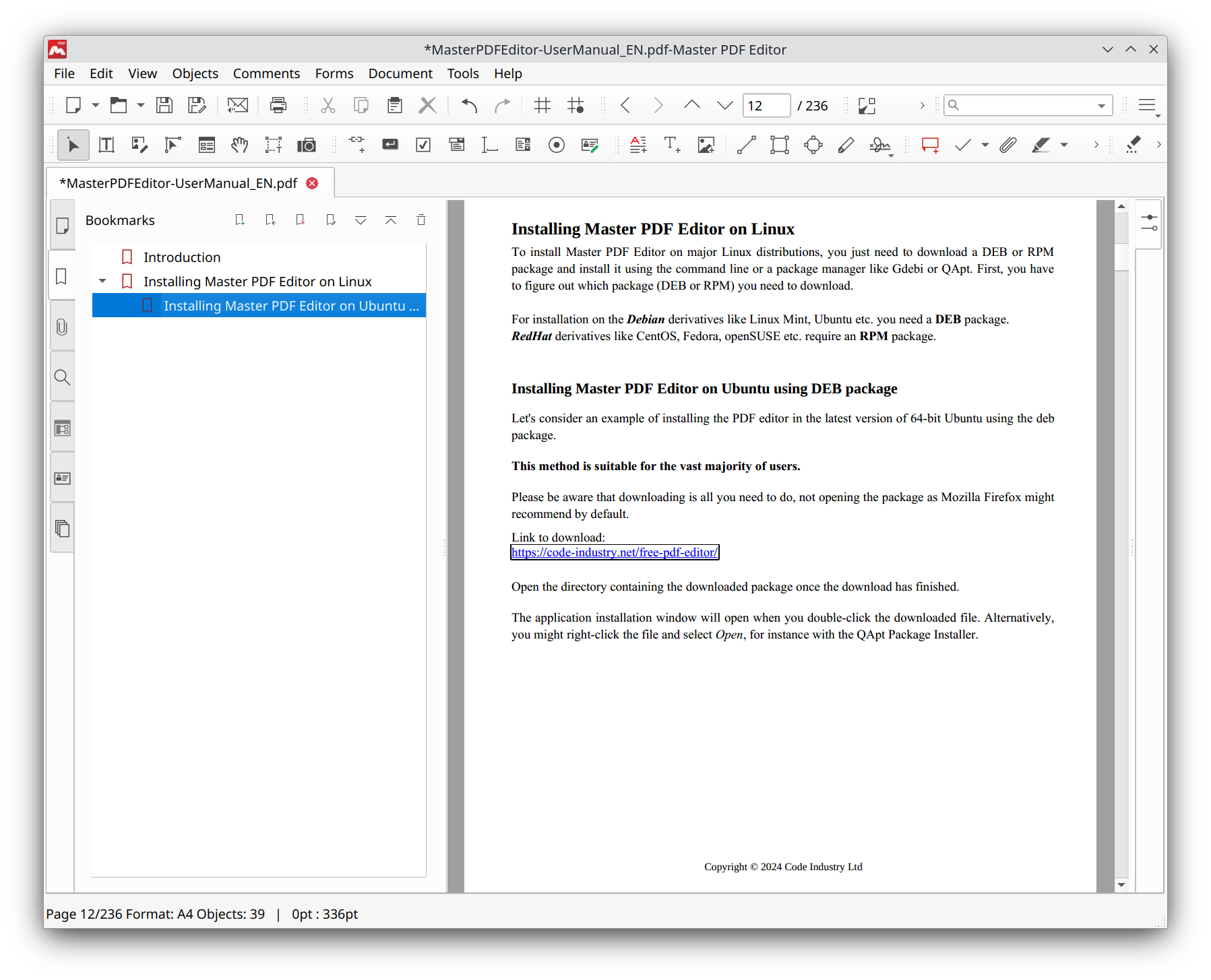 A child bookmark in Master PDF Editor