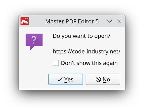 Notification about opening the weblink in Master PDF Editor