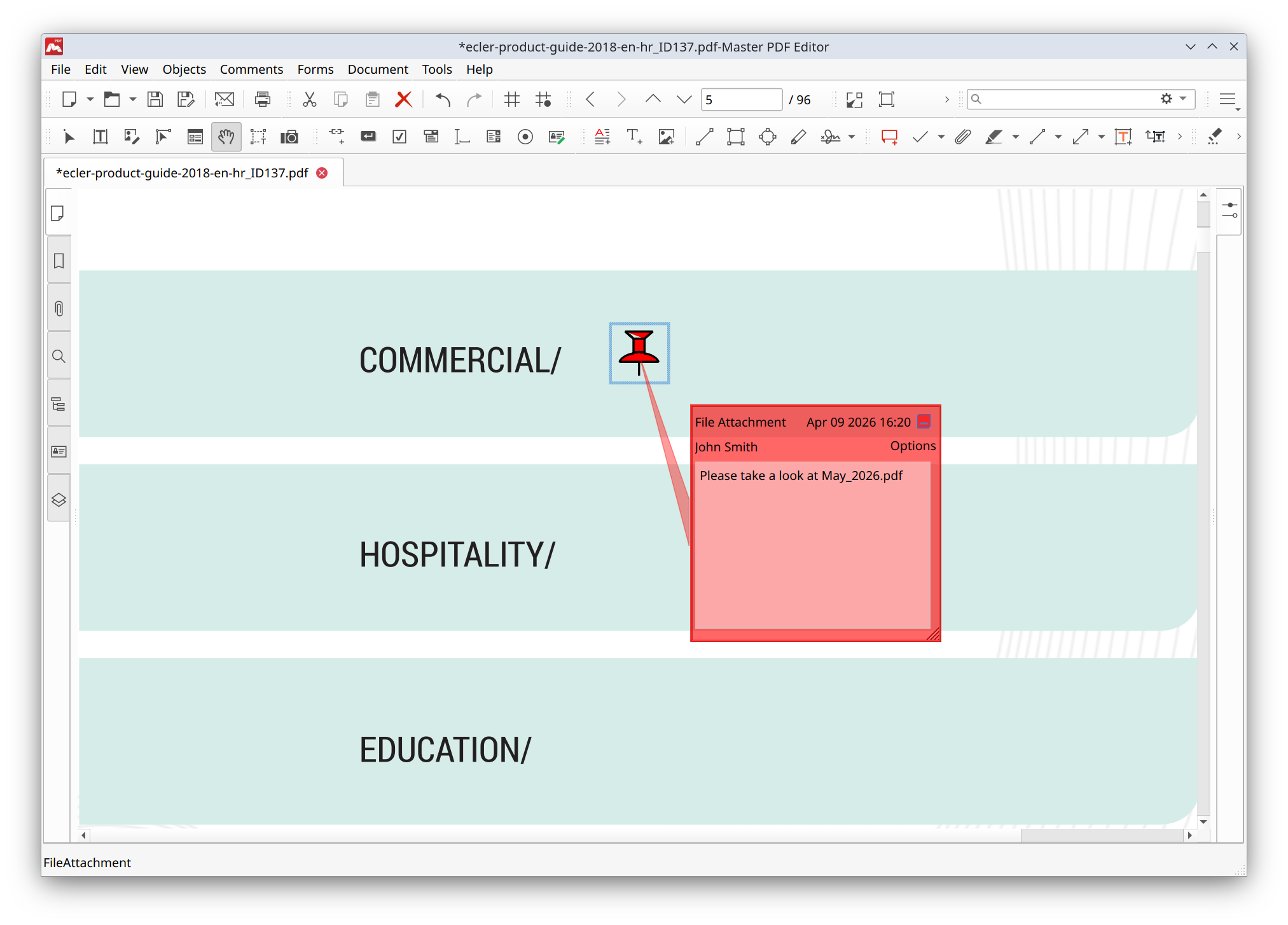Attaching a file in Master PDF Editor