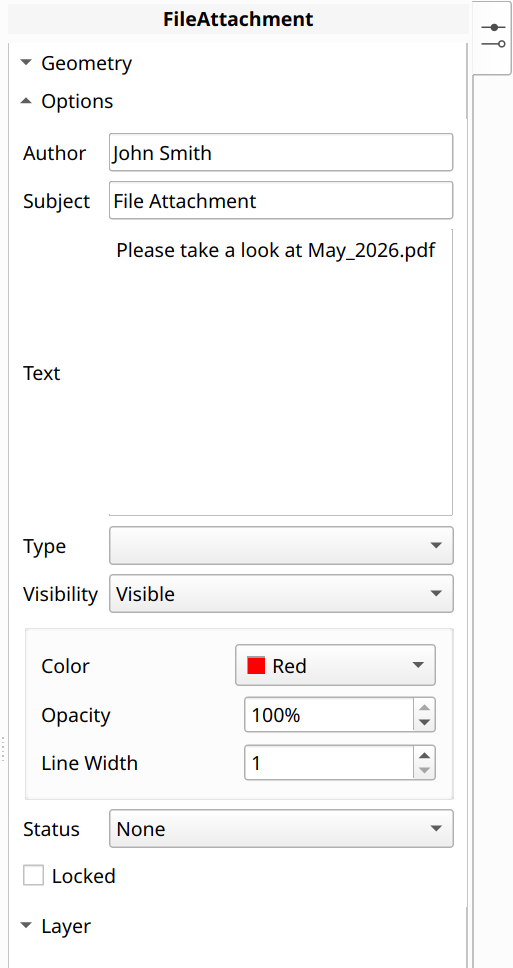 Change parameters of a file attachment