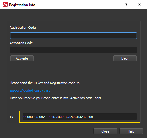 Registration code (key