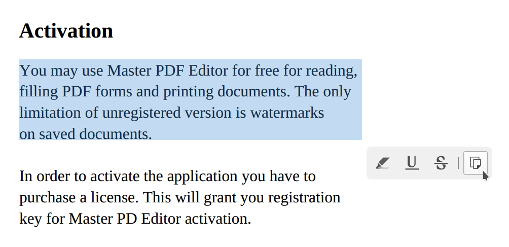 Copying text in Master PDF Editor