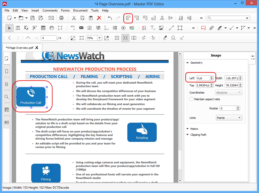 Align objects in Master PDF Editor