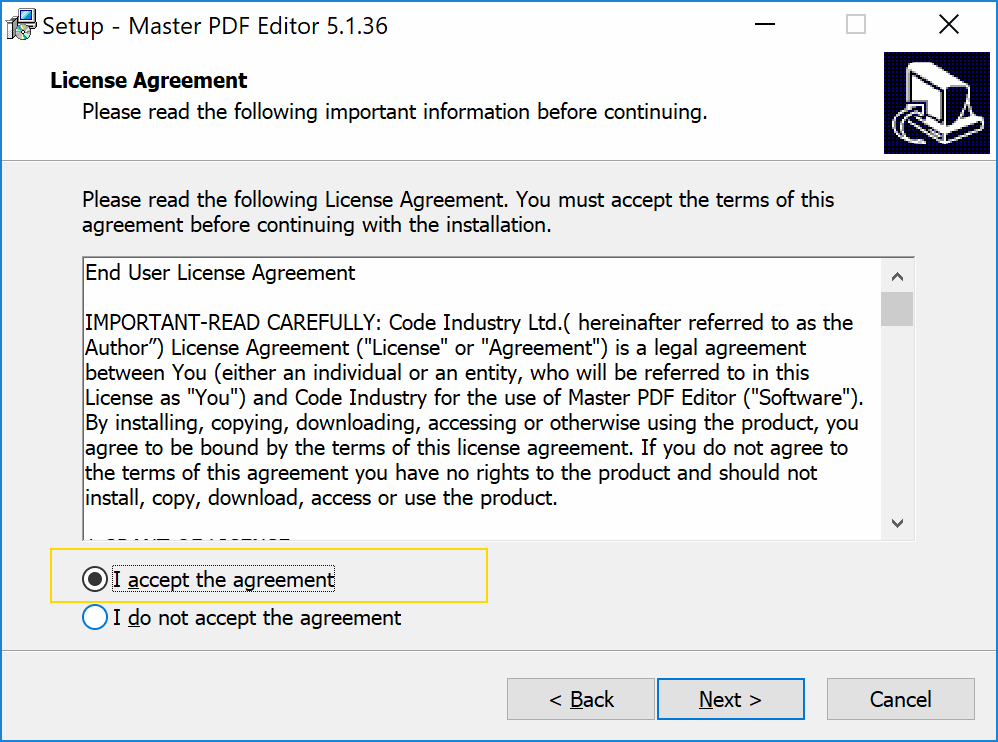 consent with the license during the installation