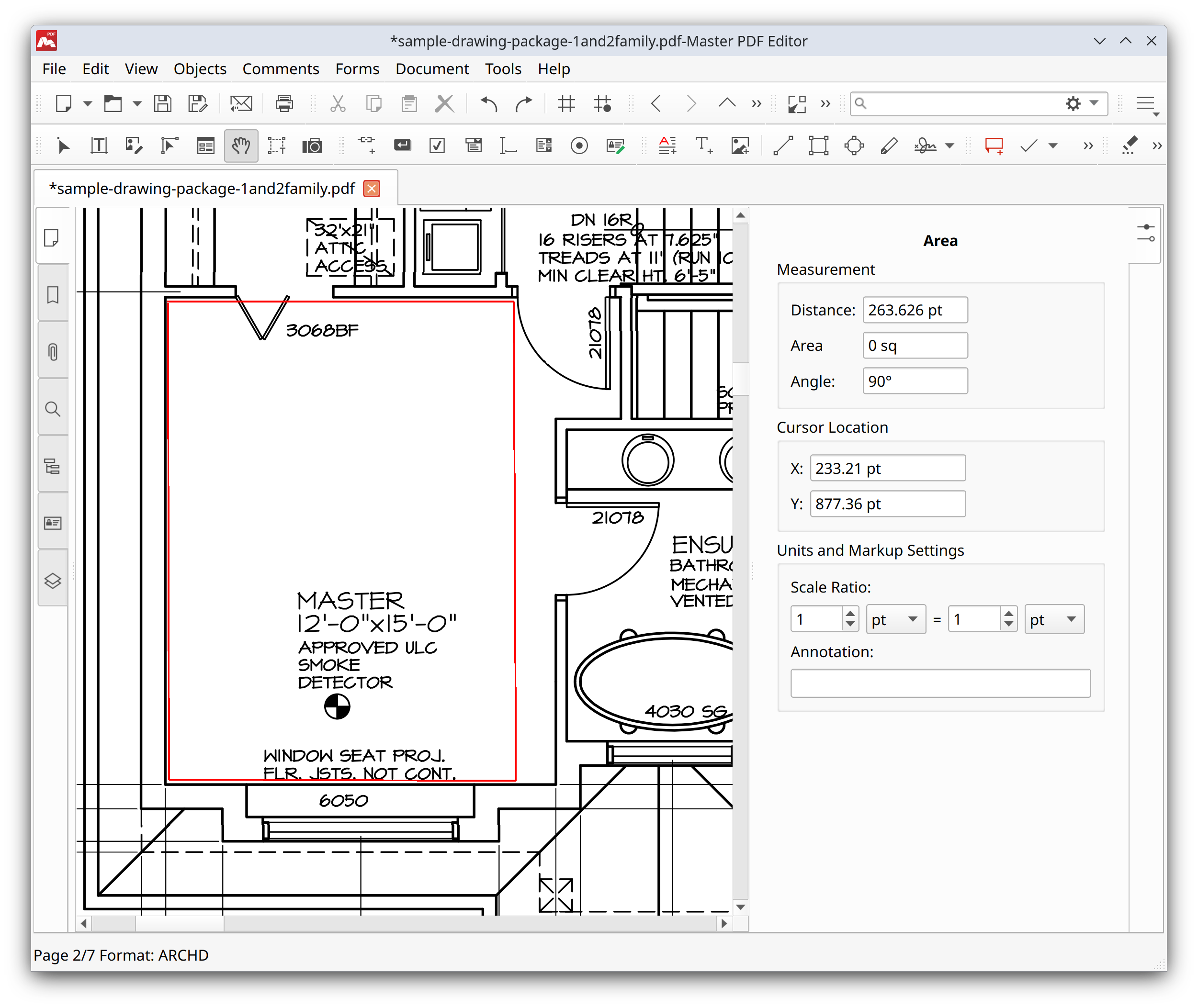Using area tool in Master PDF Editor