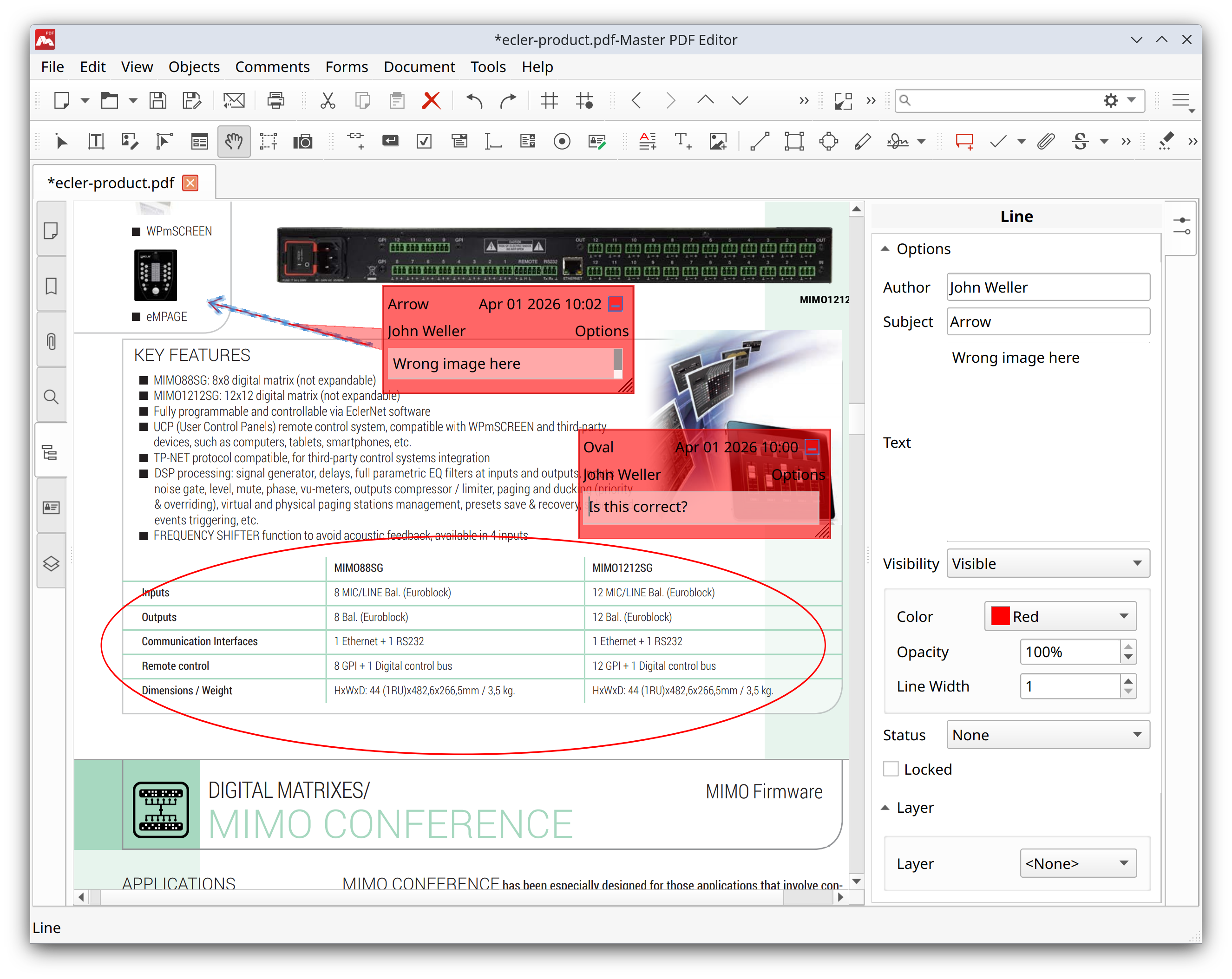Various comments made with Drawing tools in Master PDF Editor