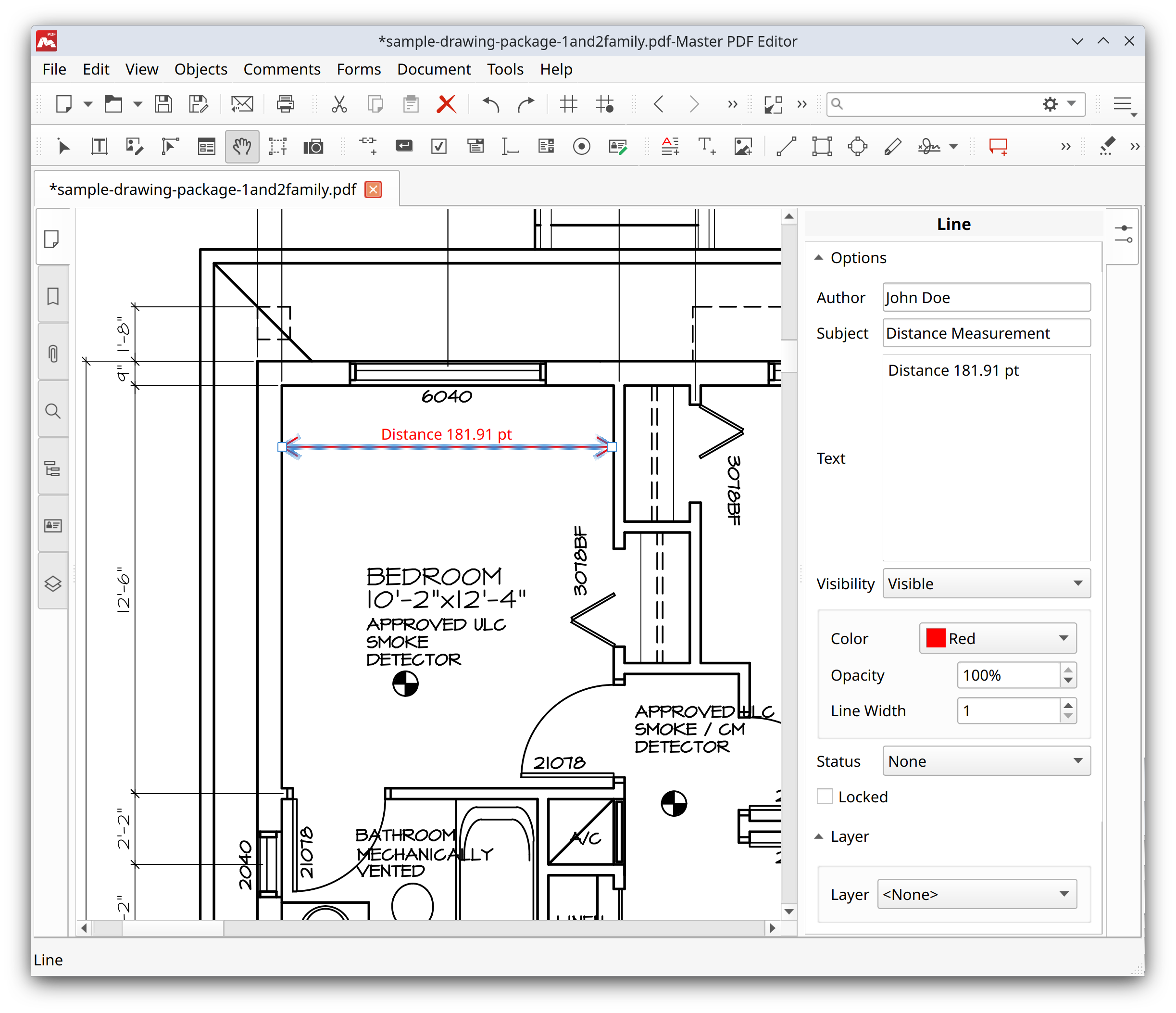Distance measurement tool in Master PDF Editor