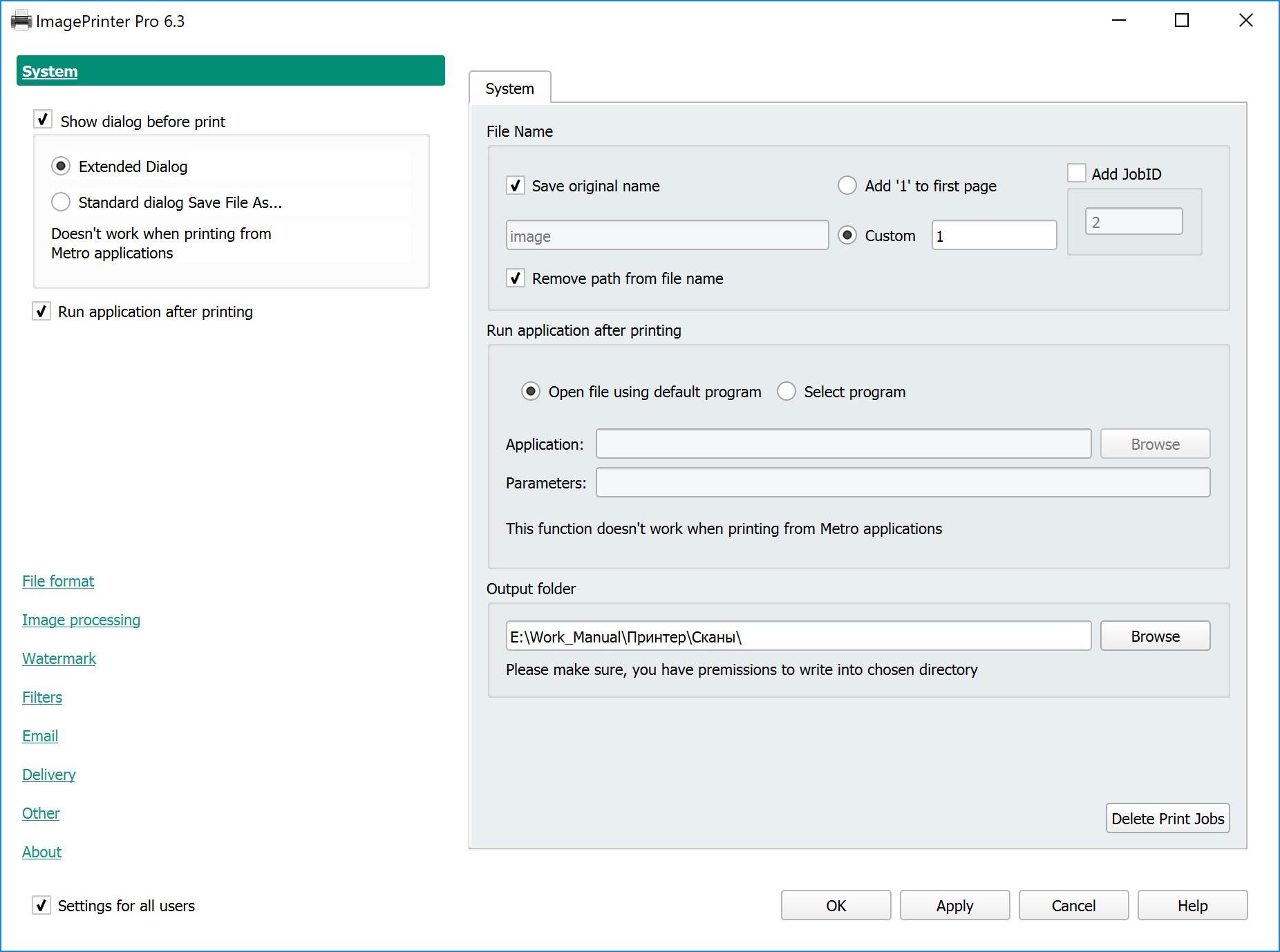 image printer settings