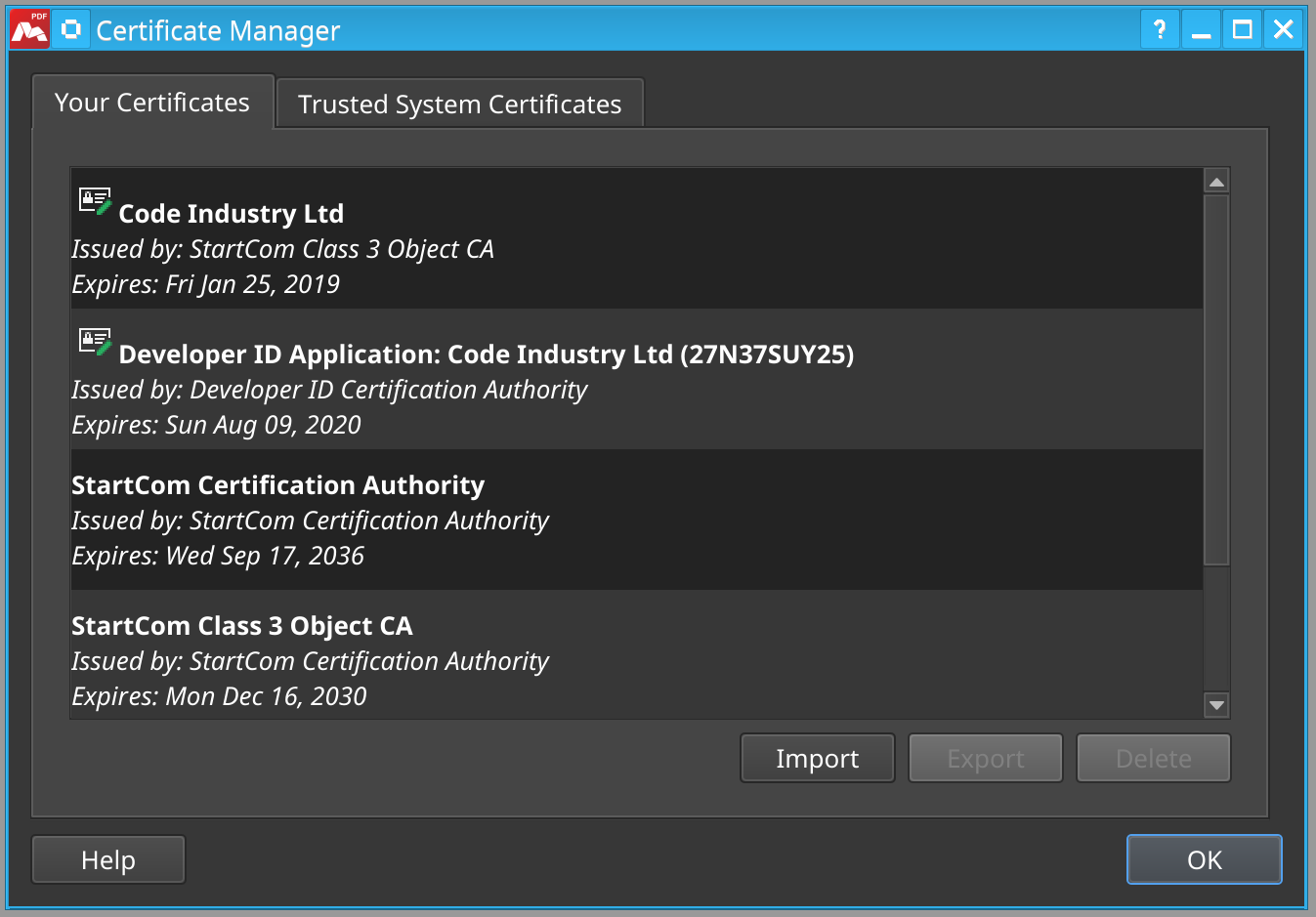 Digital Certification Manager in Linux
