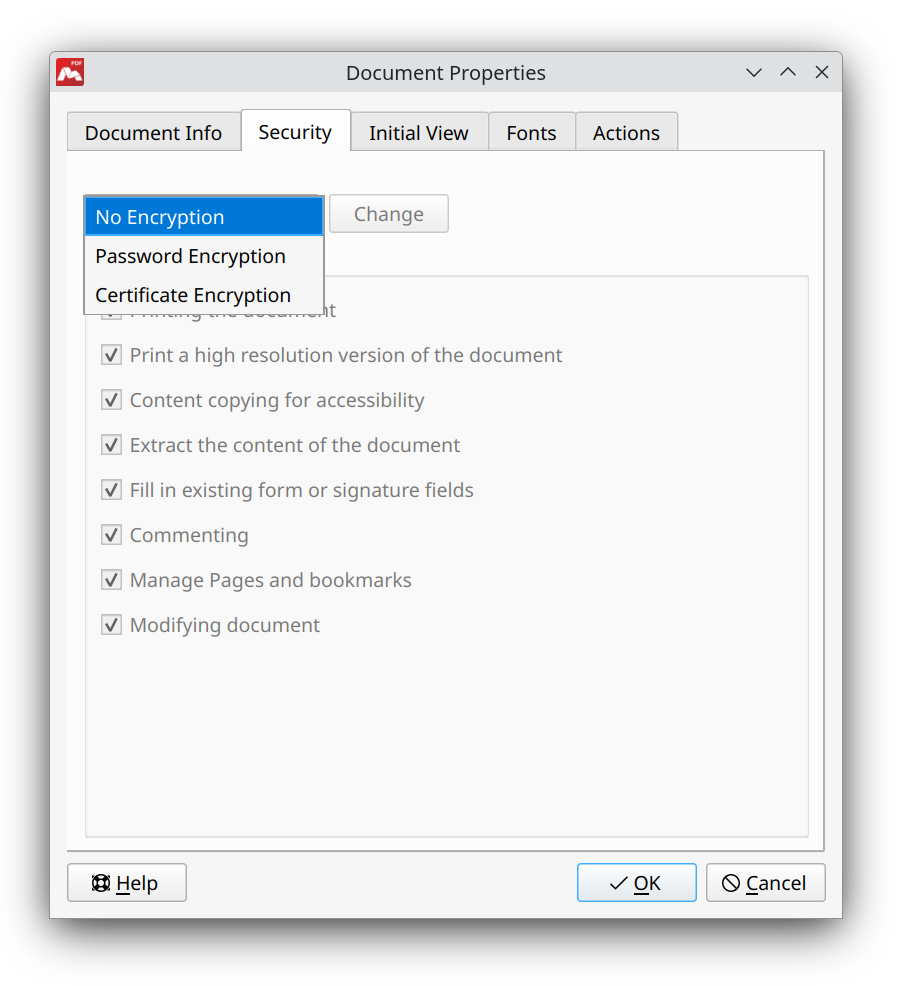 Securing the document in Master PDF Editor