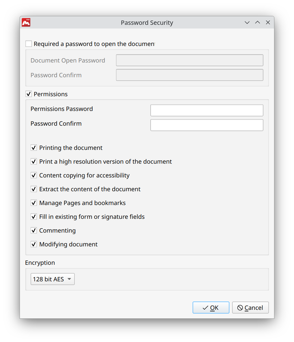 Protecting PDF with a password