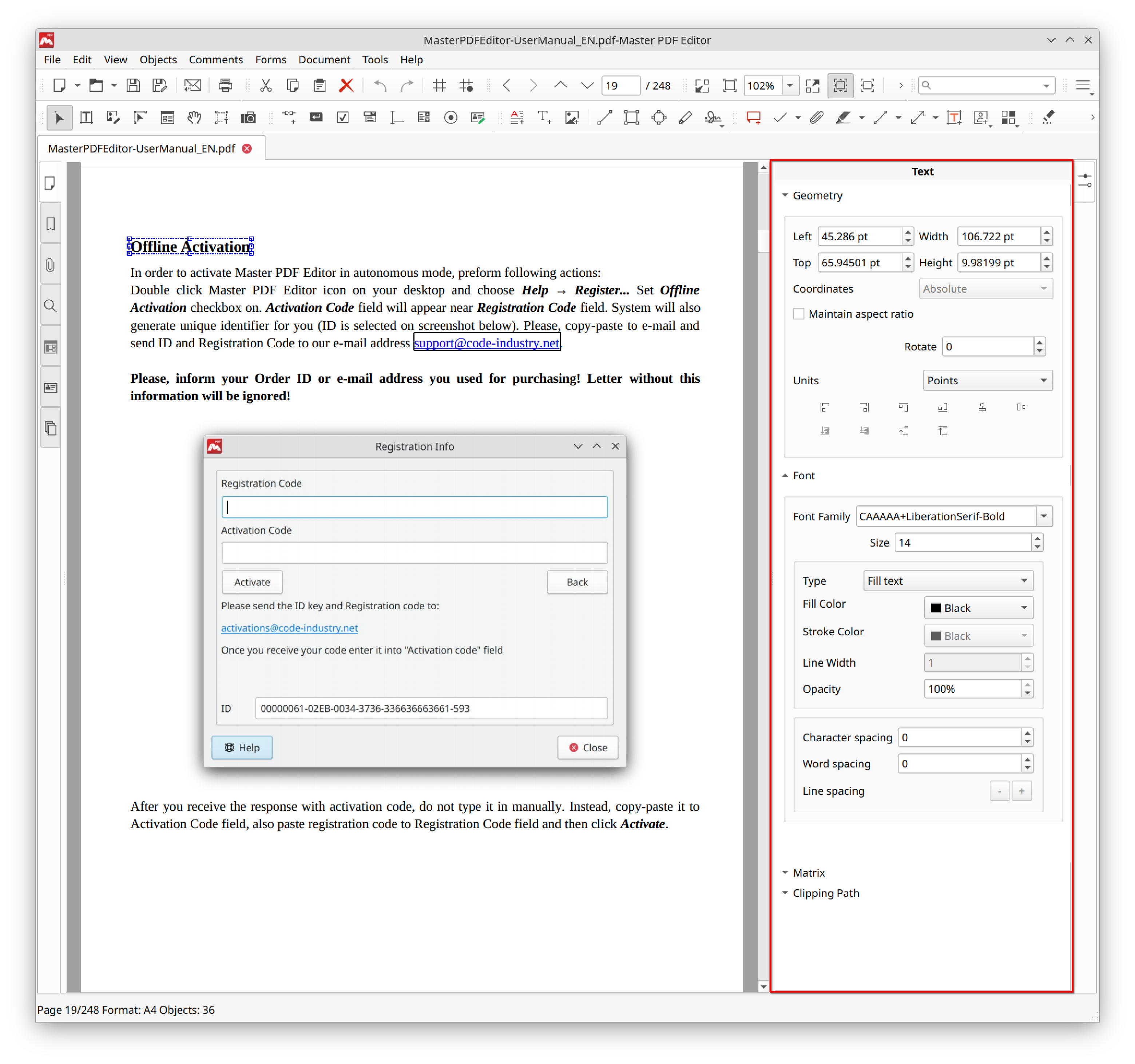 Object Inspector in Master PDF Editor