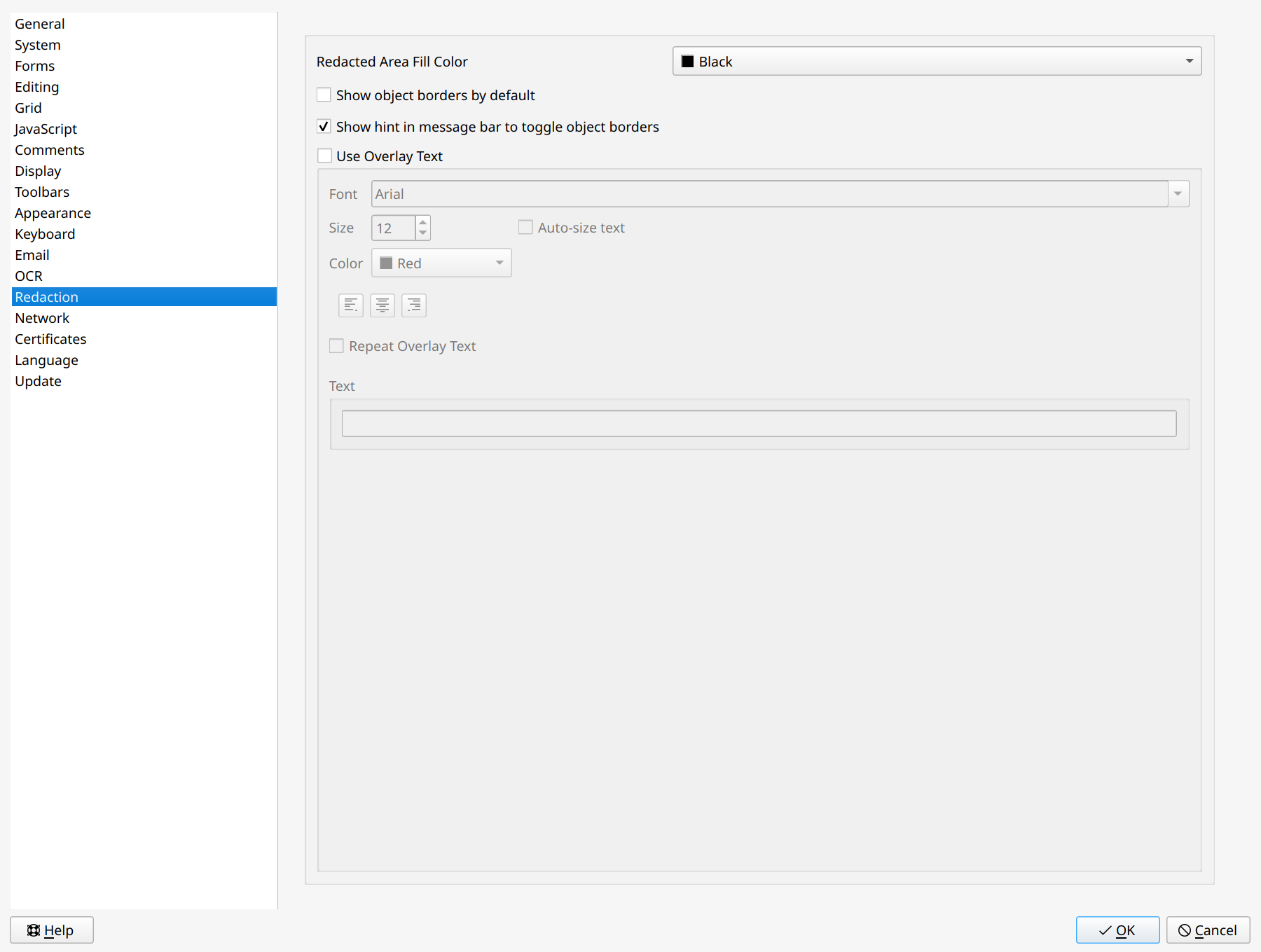 Configuring Redaction Properties in Master PDF Editor