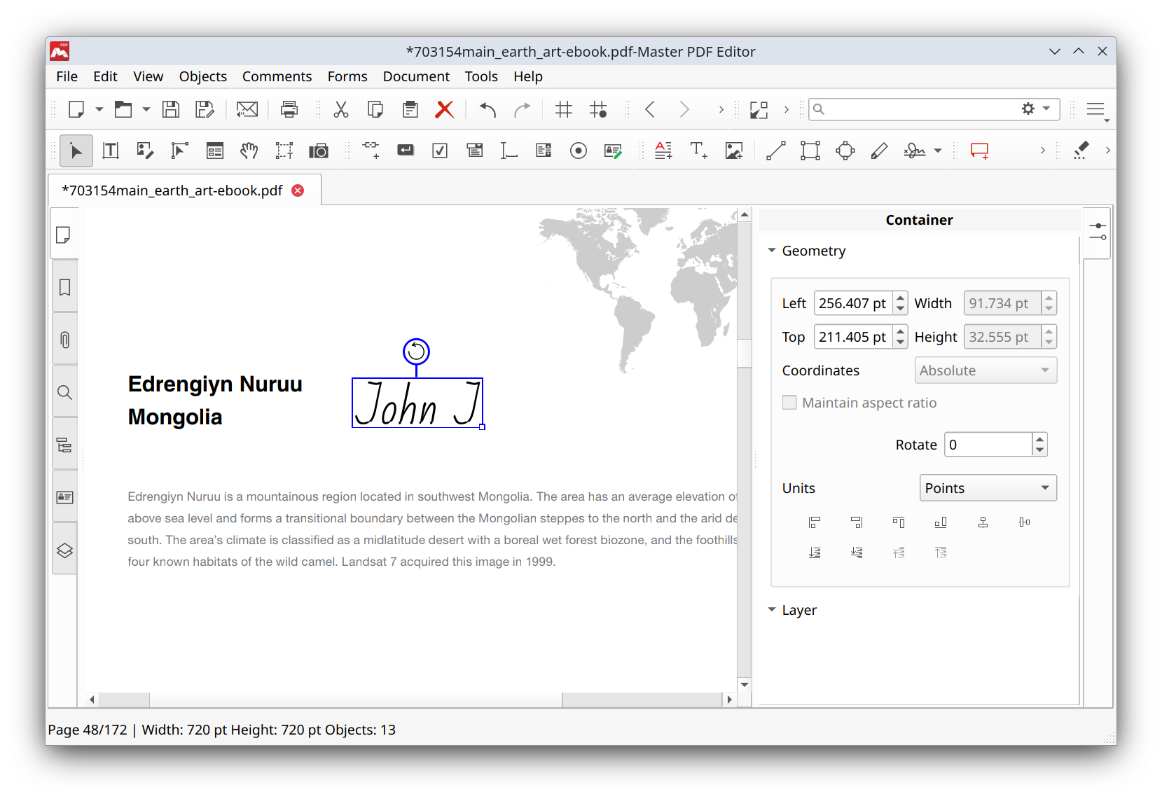 Placing initials in Master PDF Editor