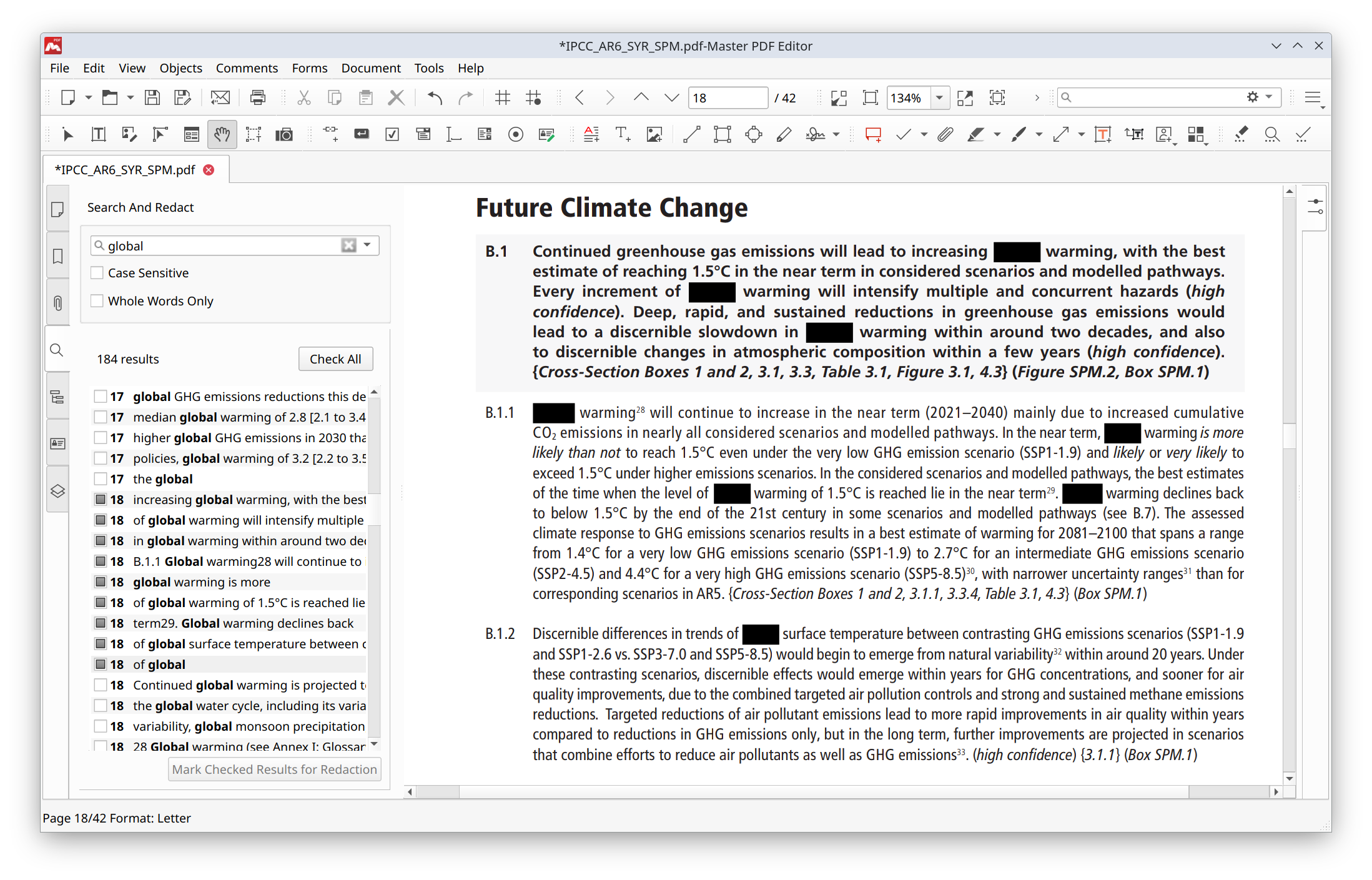 Redacted objects in Master PDF Editor