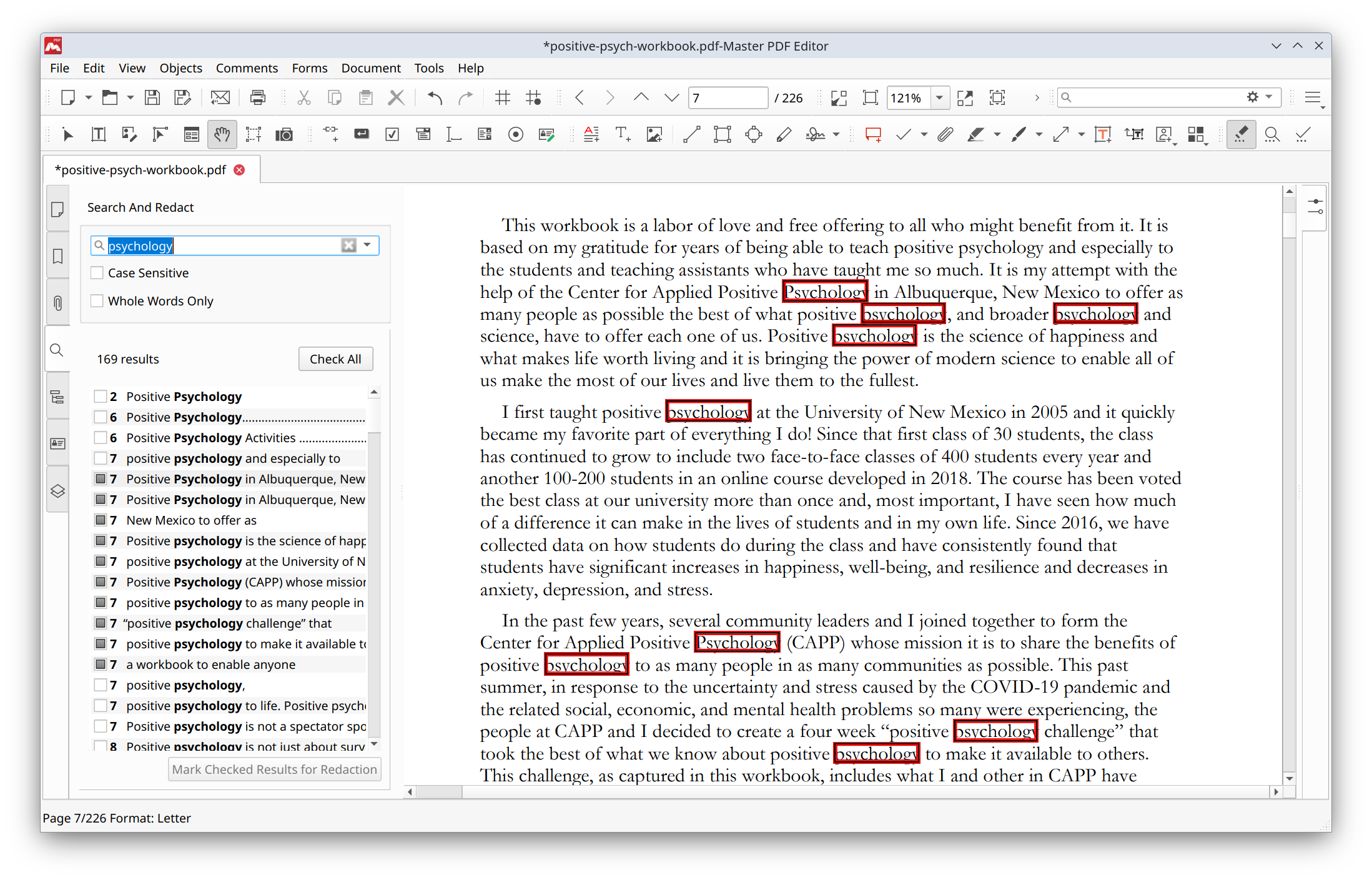 Mark Checked Results for Redaction in Master PDF Editor