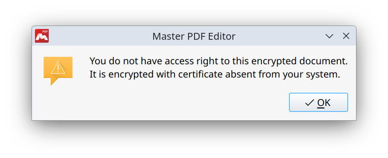 PDF encryption using a certificate in Master PDF Editor