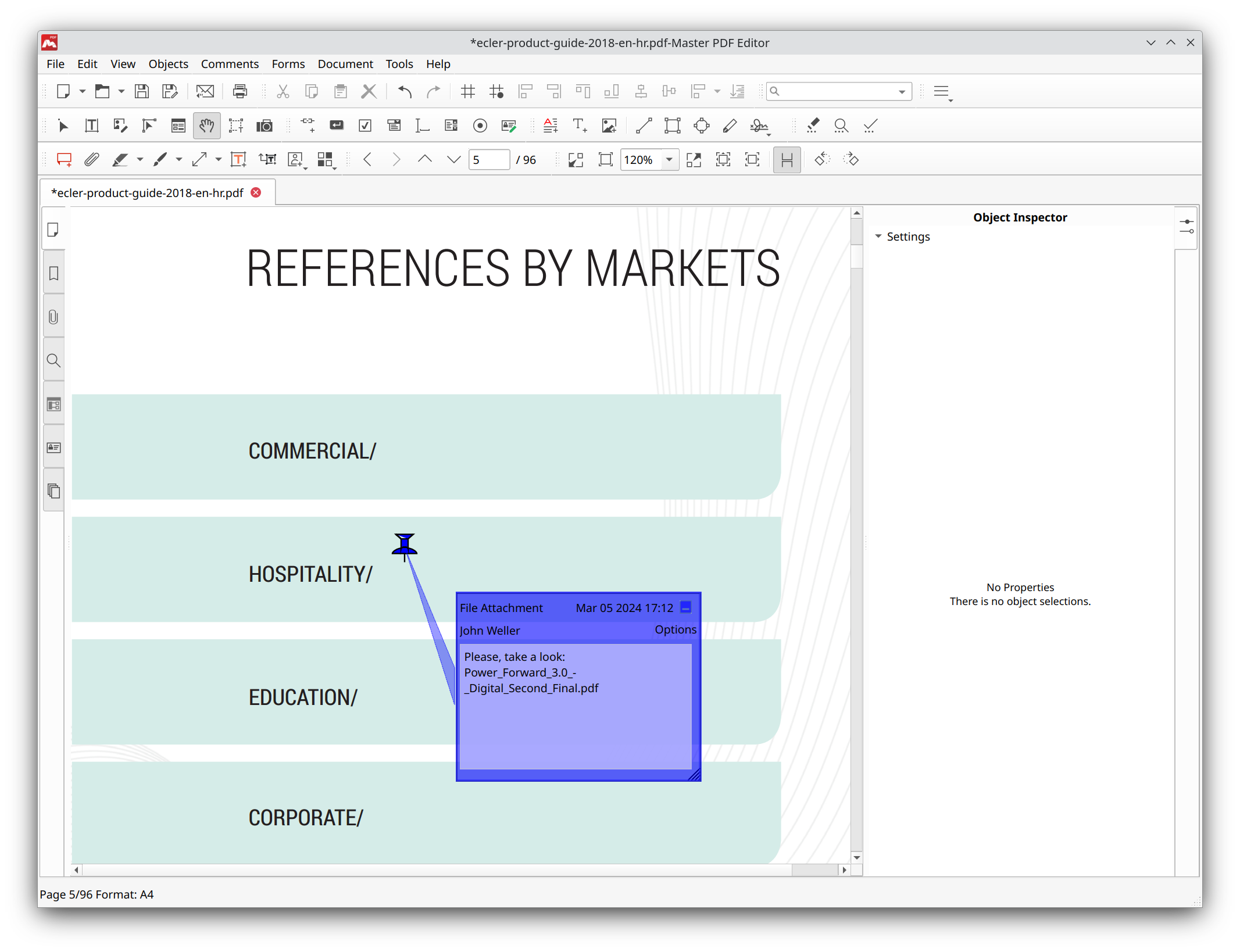 Attaching a file in Master PDF Editor