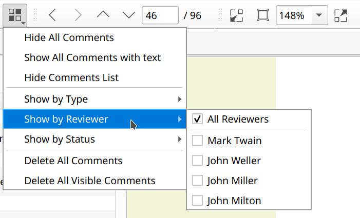 Filtering comments by reviewer in Master PDF Editor