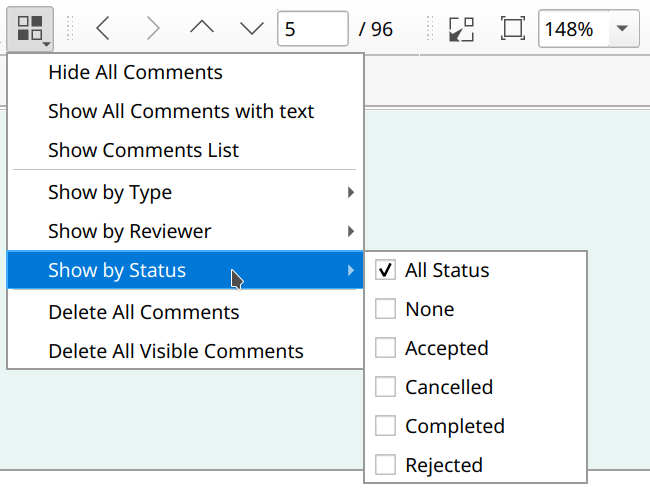 Filtering comments by status in Master PDF Editor