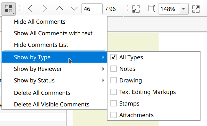 Filtering comments by type in Master PDF Editor