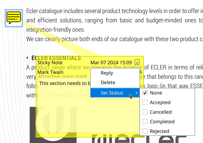 Change status of a sticky note in Master PDF Editor