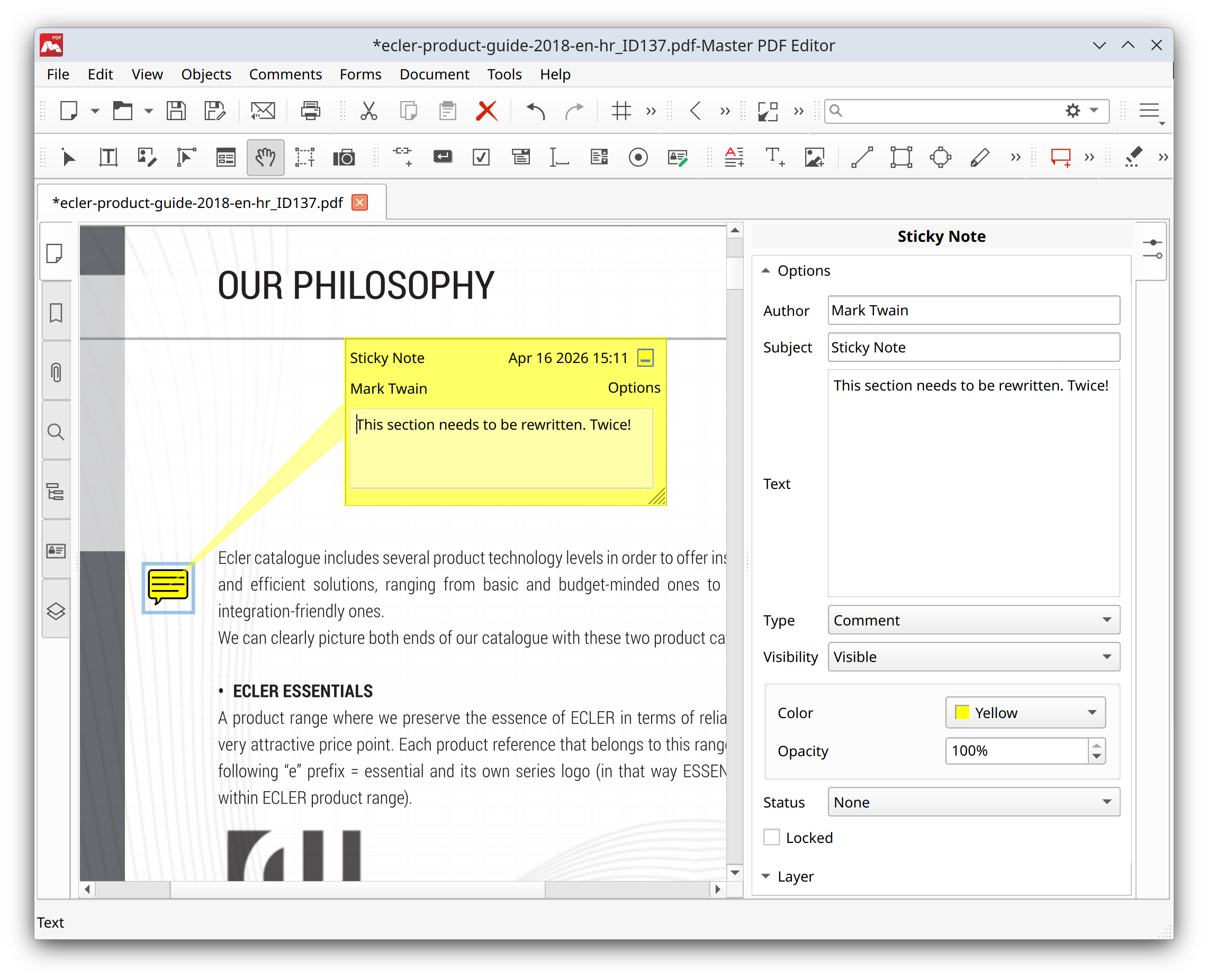 Adding a sticky note in Master PDF Editor