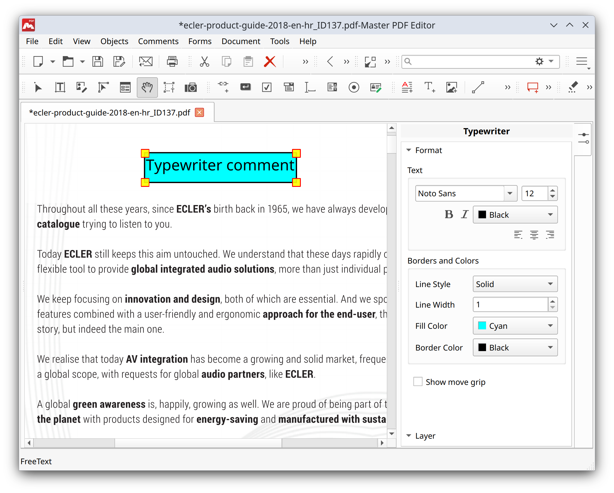 Change parameters of typewriter in Master PDF Editor