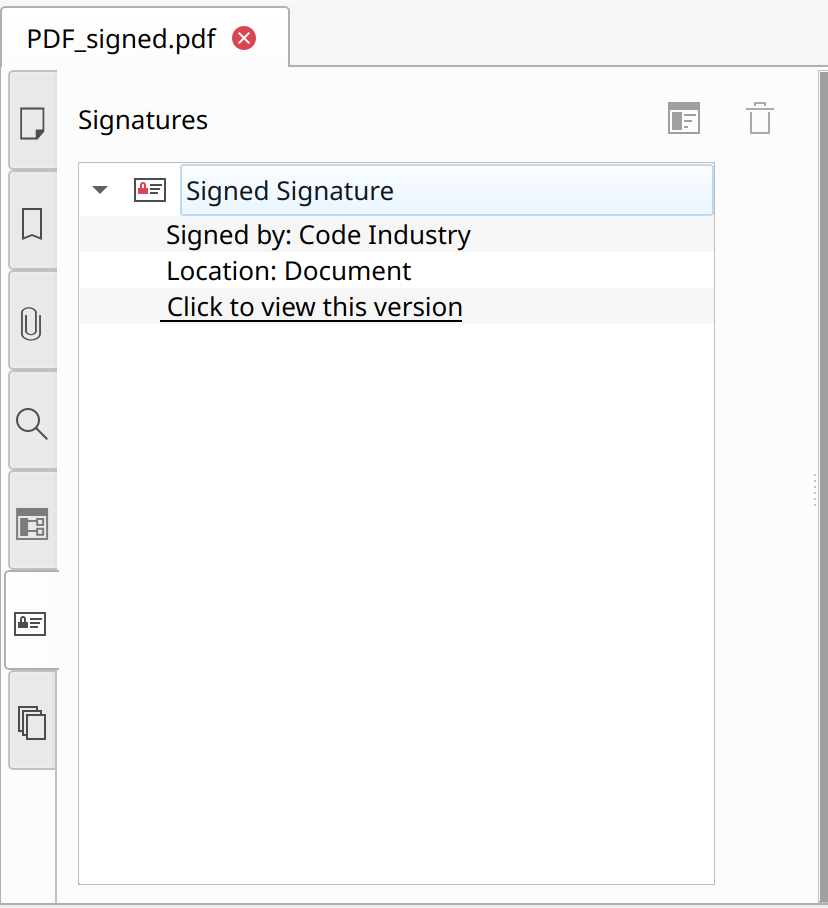 Invisible signature in the Navigation Panel in Master PDF Editor