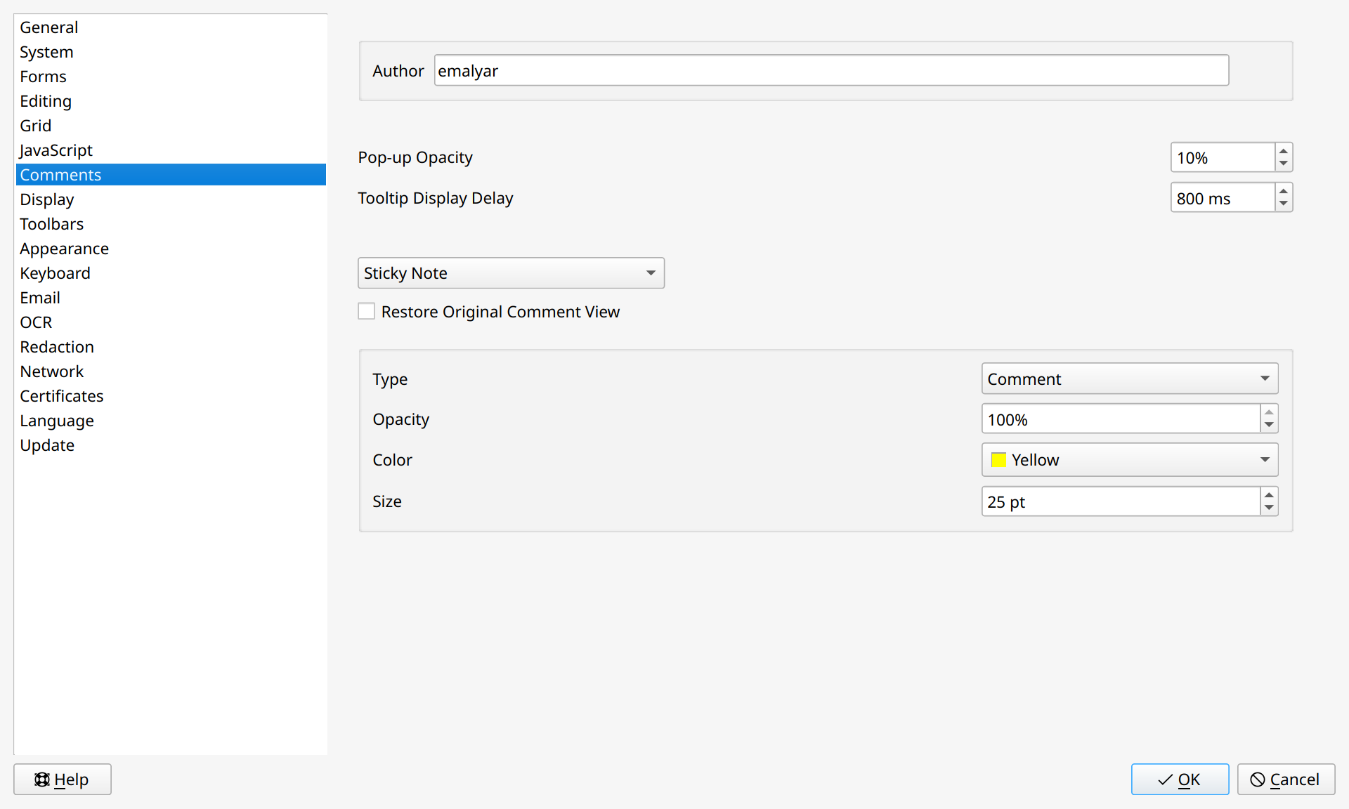 Settings for Comments in Master PDF Editor