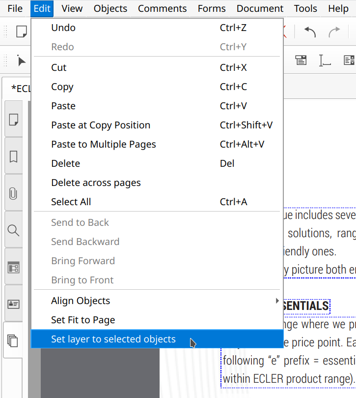 Setting layer to selected objects in Master PDF Editor