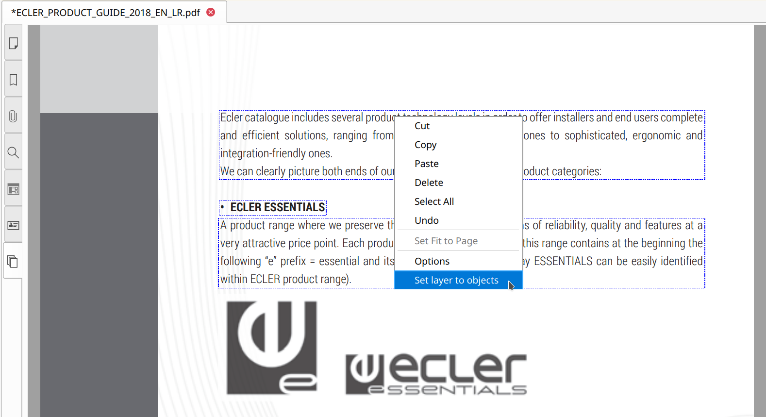 Set layer to objects with Context menu in Master PDF Editor