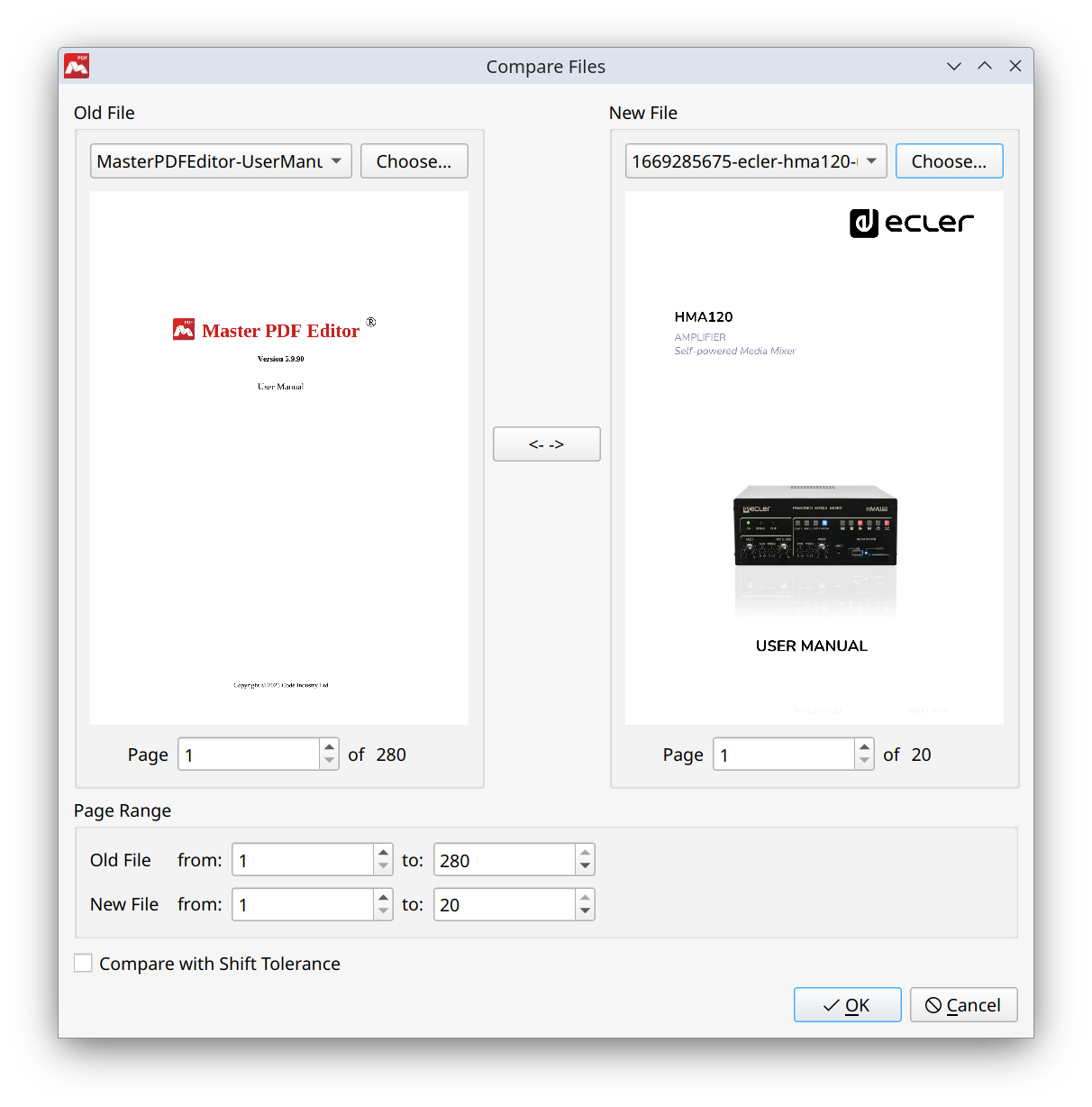 Compare files in Master PDF Editor