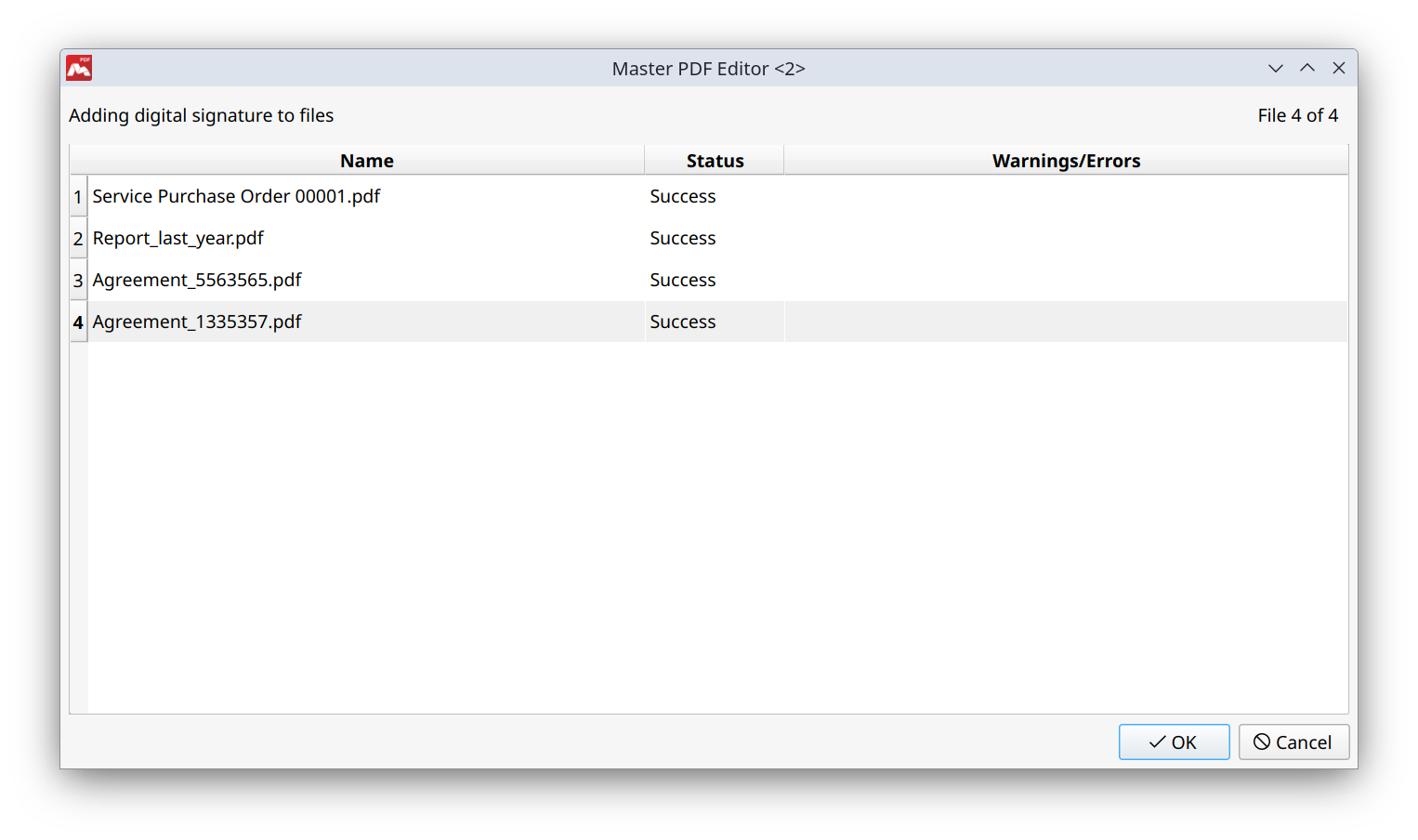 Window for displaying the signing status of each document