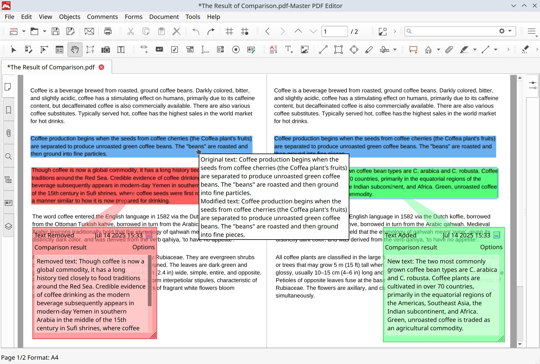Comments to the comparison results in Master PDF Editor