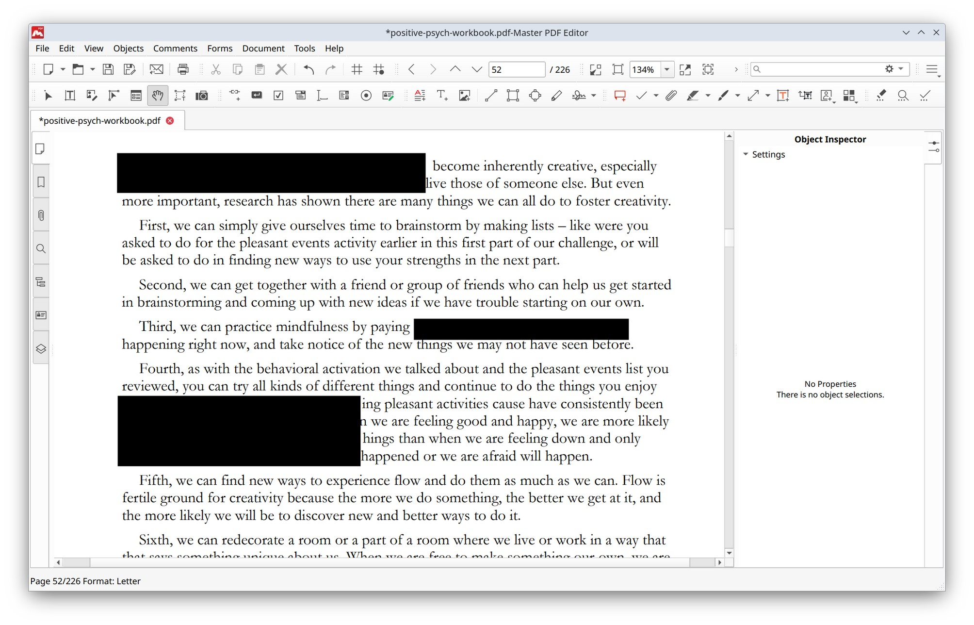 Redacted blocks in the file