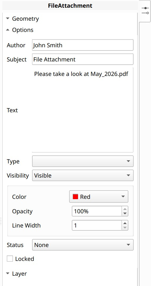 Change parameters of a file attachment