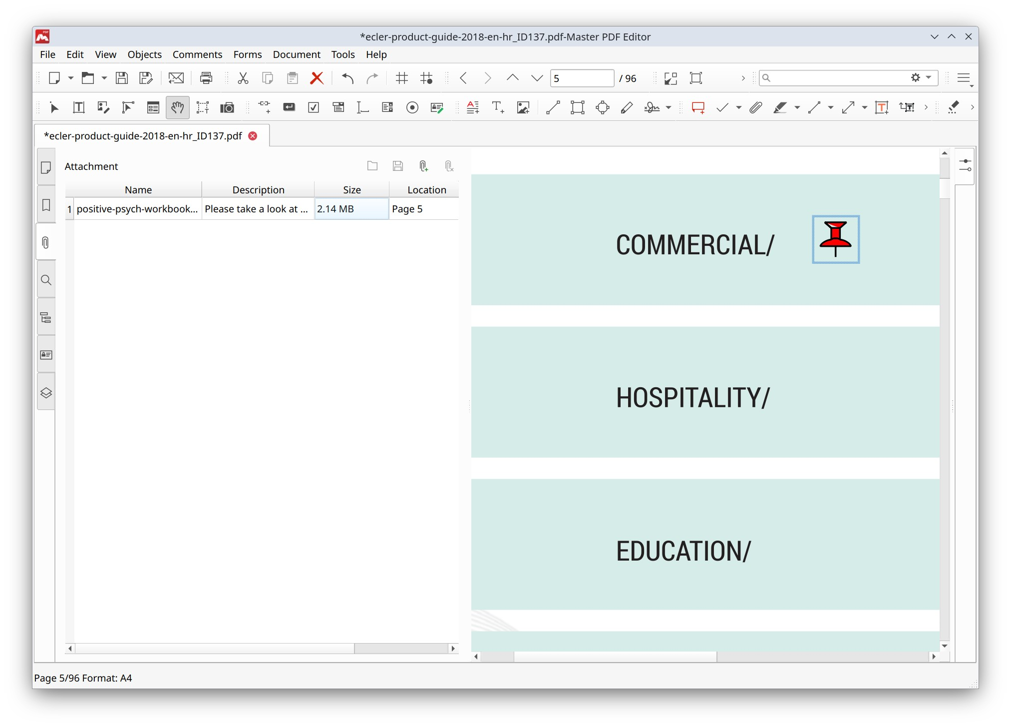 Attachment tab in Master PDF Editor