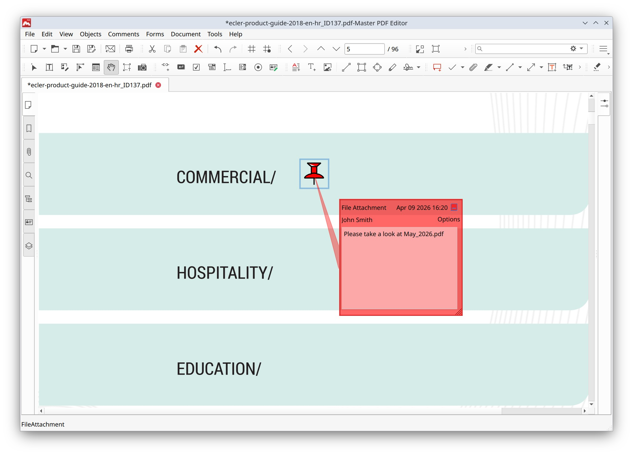Attaching a file in Master PDF Editor
