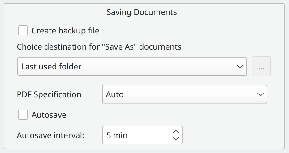 backup and autosaving settings