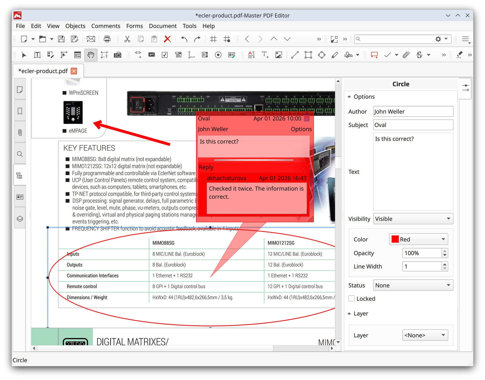 Commenting of the drawing tool in Master PDF Editor 
