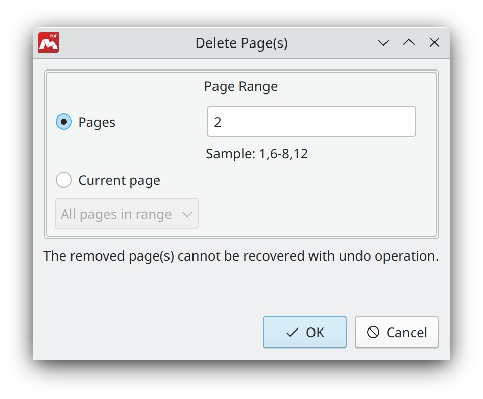 Deleting pages in Master PDF Editor