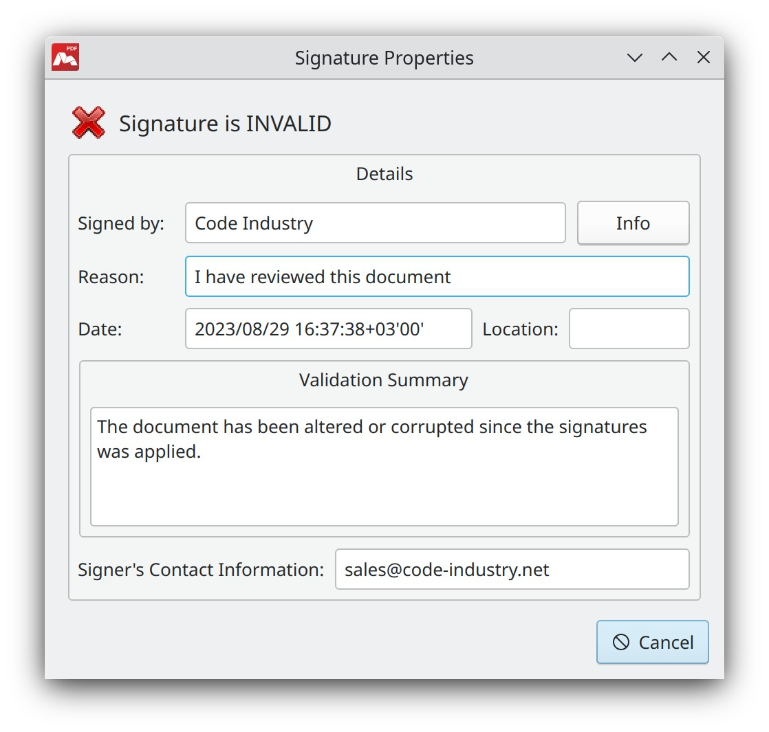Invalid signature in Master PDF Editor