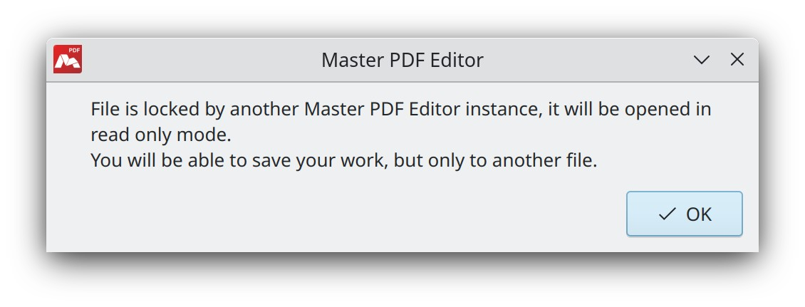 Notification popping up when a file is locked by another instance
