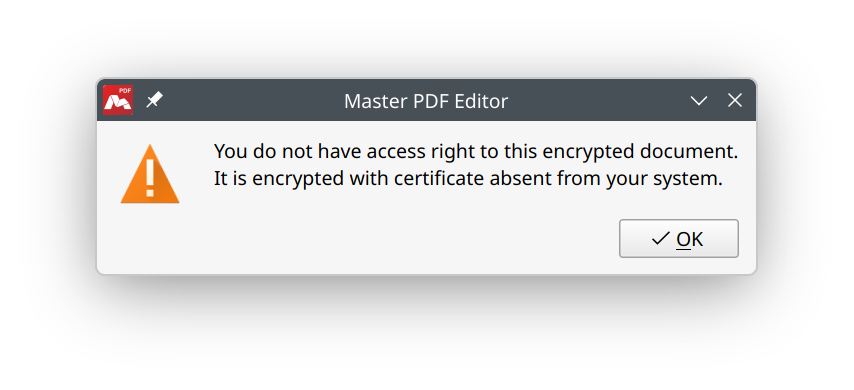 Error message when trying to open an encrypted document