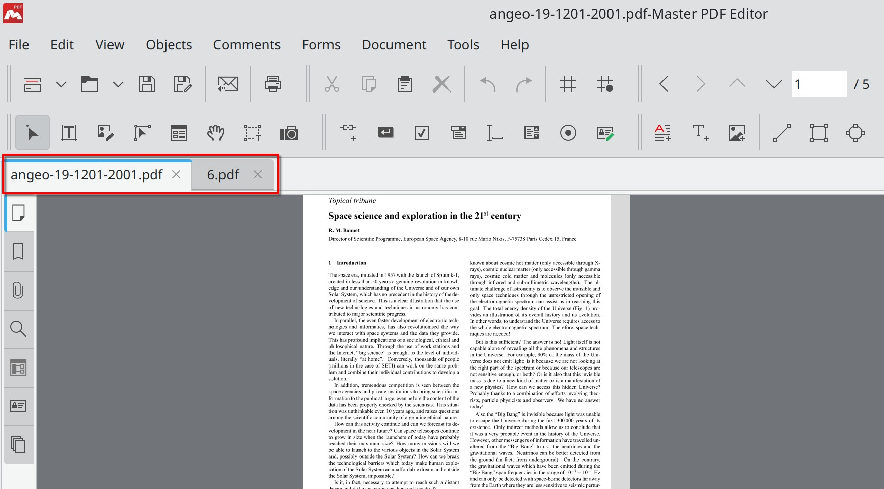 Open tabs in Master PDF Editor