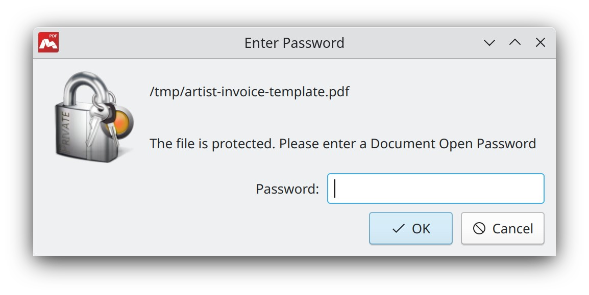 Open a protected file with a password in Master PDF Editor