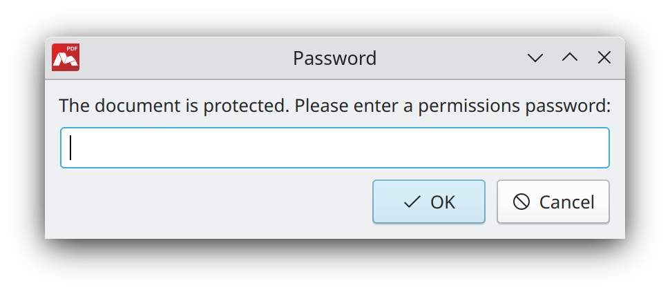 Entering a permission password in Master PDF Editor