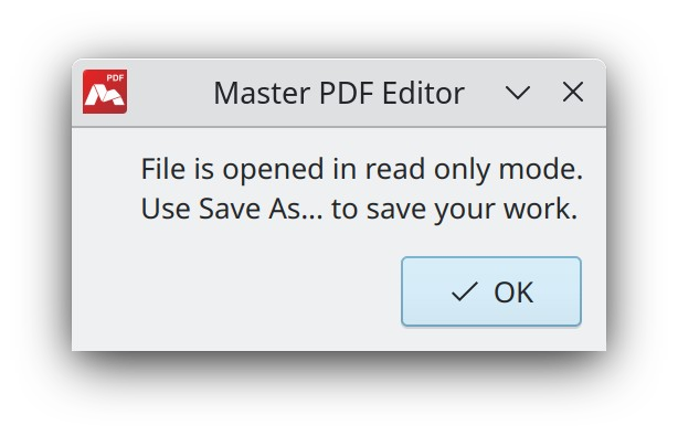 Notification popping up when opening files in read only mode