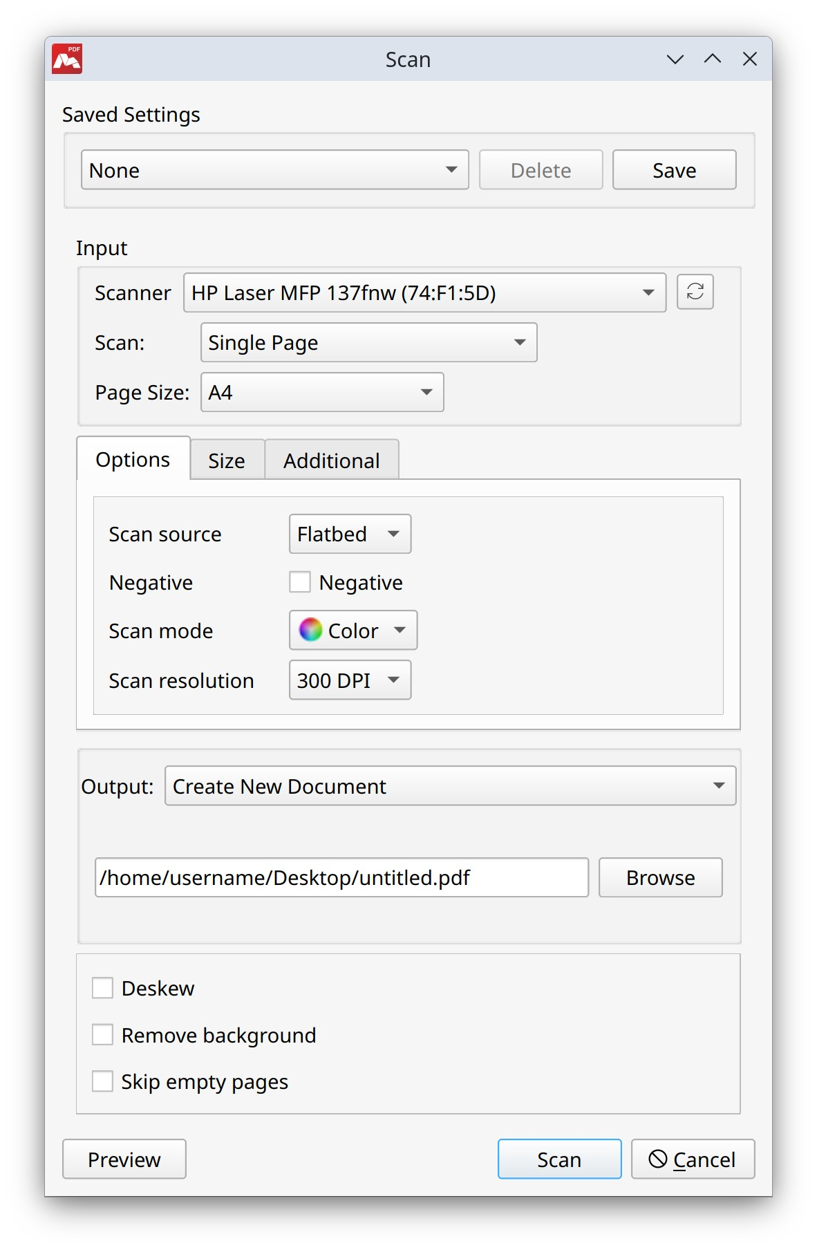 Scan settings in Master PDF Editor